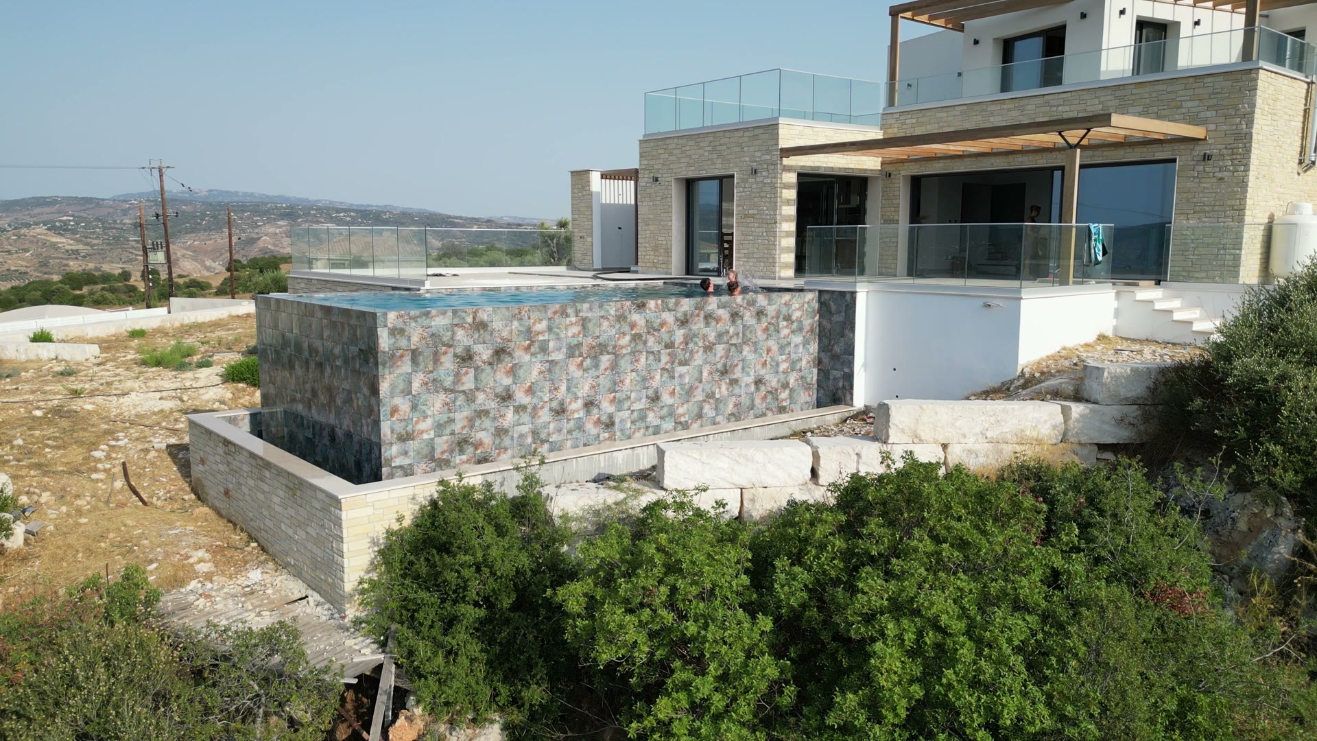 modern villa construction site progress